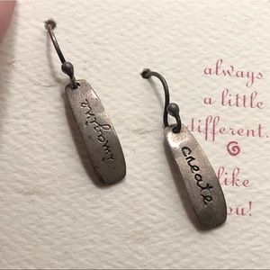Far Fetched Sterling Mantra Earrings.